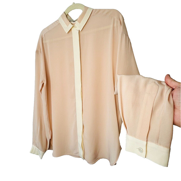 Stella McCartney Light Peach Silk Blouse Cream on Collar Button Placket Cuffs 42 - Picture 1 of 12
